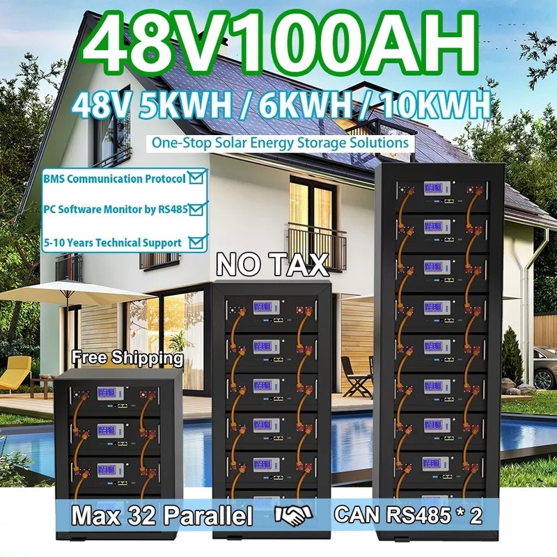 Ιονικό πακέτο 12V 48V 100Ah μπαταριών φωσφορικού άλατος λίθιου συστημάτων LiFePO4 αποθήκευσης ηλιακής ενέργειας 5KW 10KW